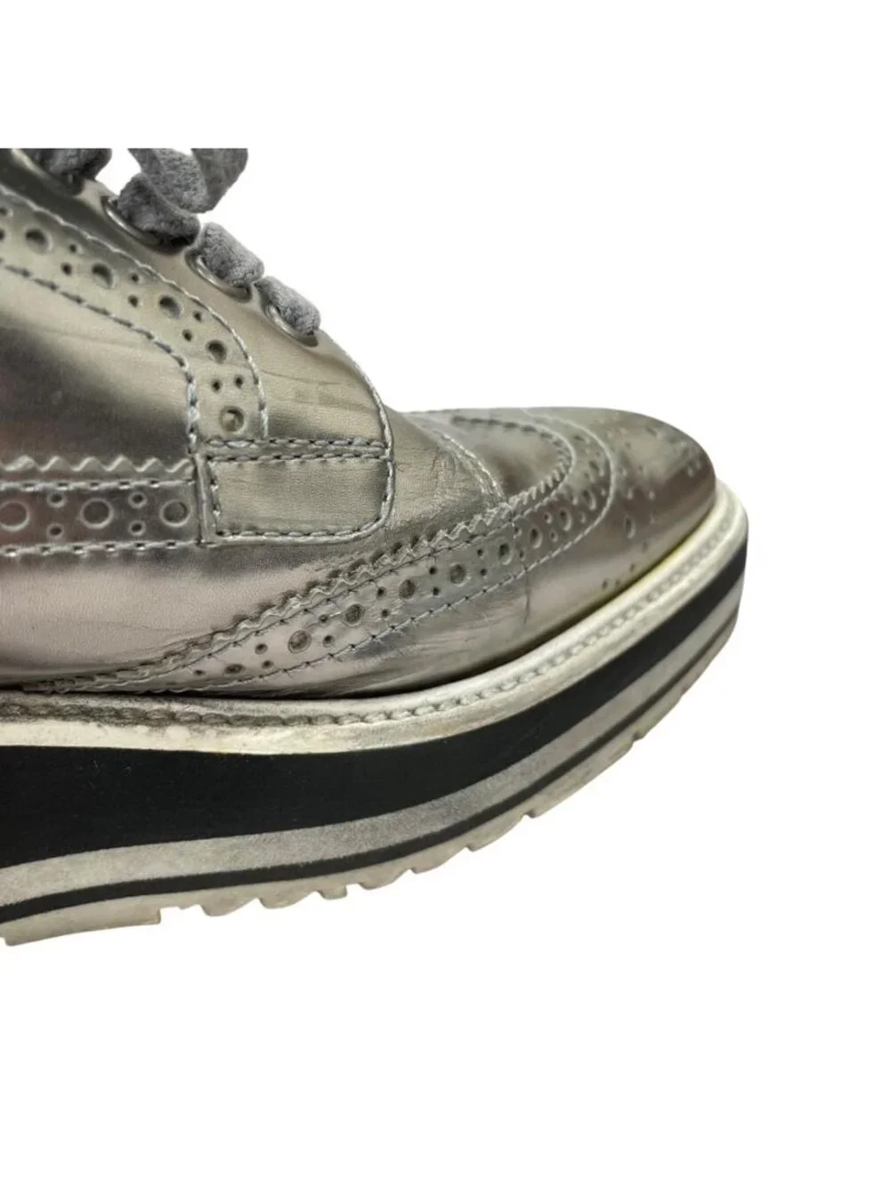 Prada Wingtip Sneakers Silver Metallic Shoes